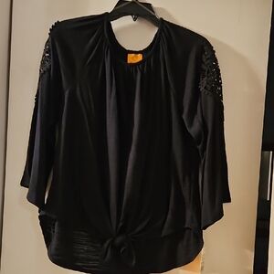 Ruby Rd. Black Tie Front Embellished Blouse